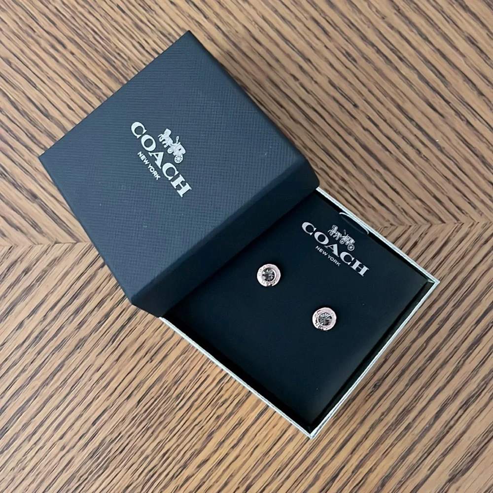 Coach Open Circle Stone Stud Earrings - Rose Gold - Picture 6 of 6